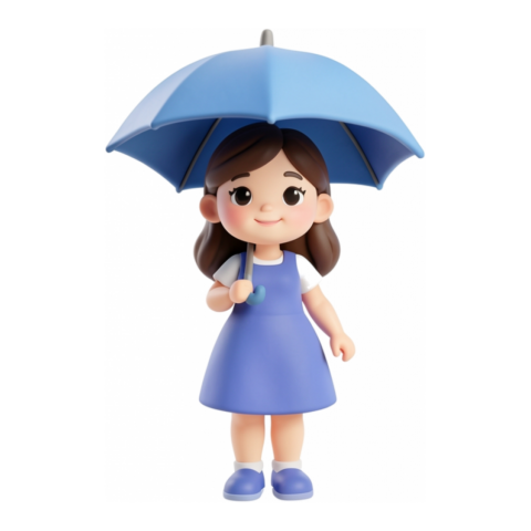 Девочка с зонтиком 3D — клипарт PNG без фона