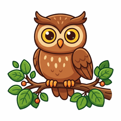 Сова на ветке — клипарт PNG без фона